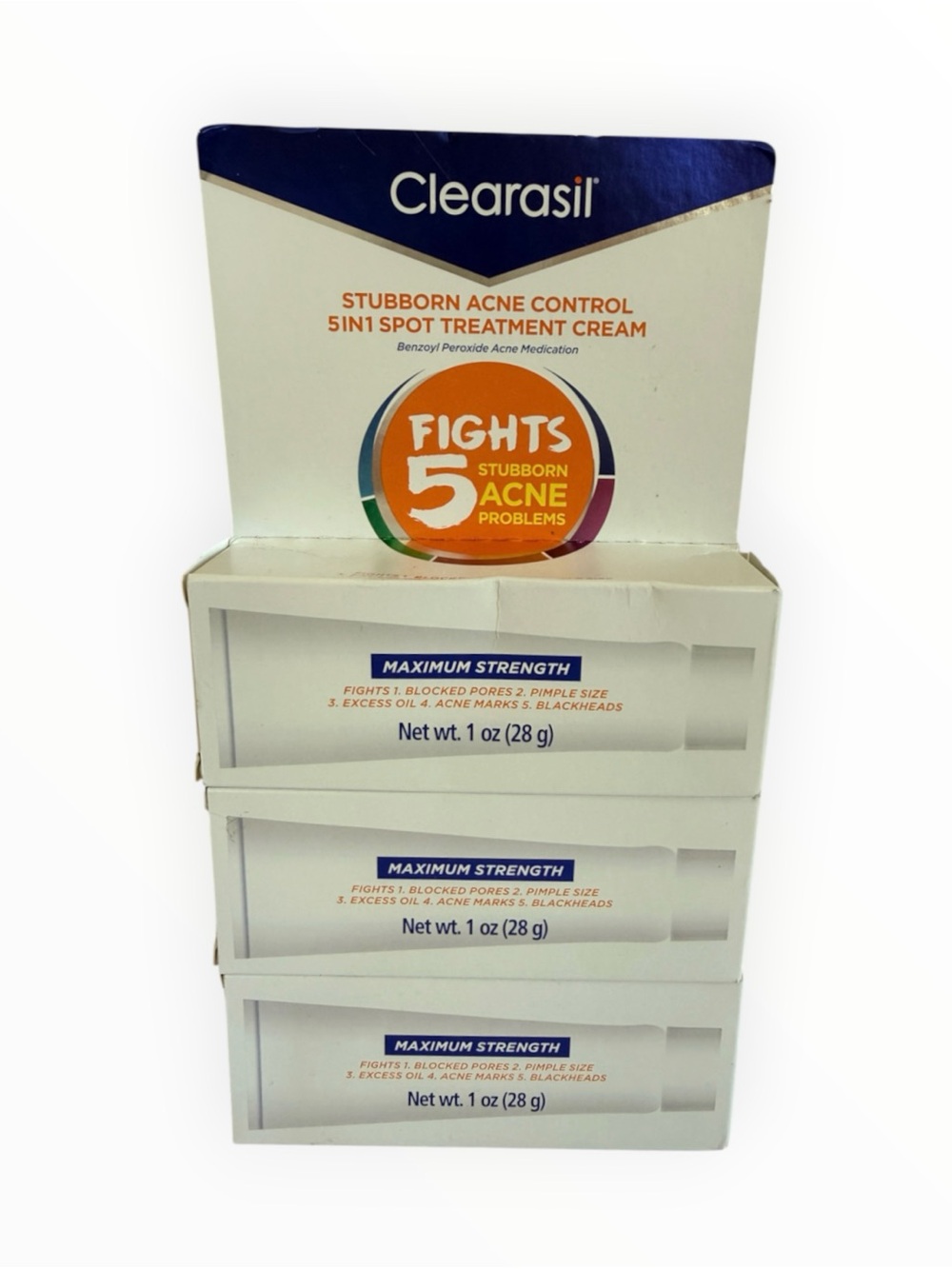 Clearasil Stubborn Acne Control 5-in-1 Spot Treatment Cream 1 oz New 3 Pack